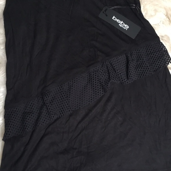 Bebe Sport Women’s black tank top w/mesh ruffle - Picture 6 of 8